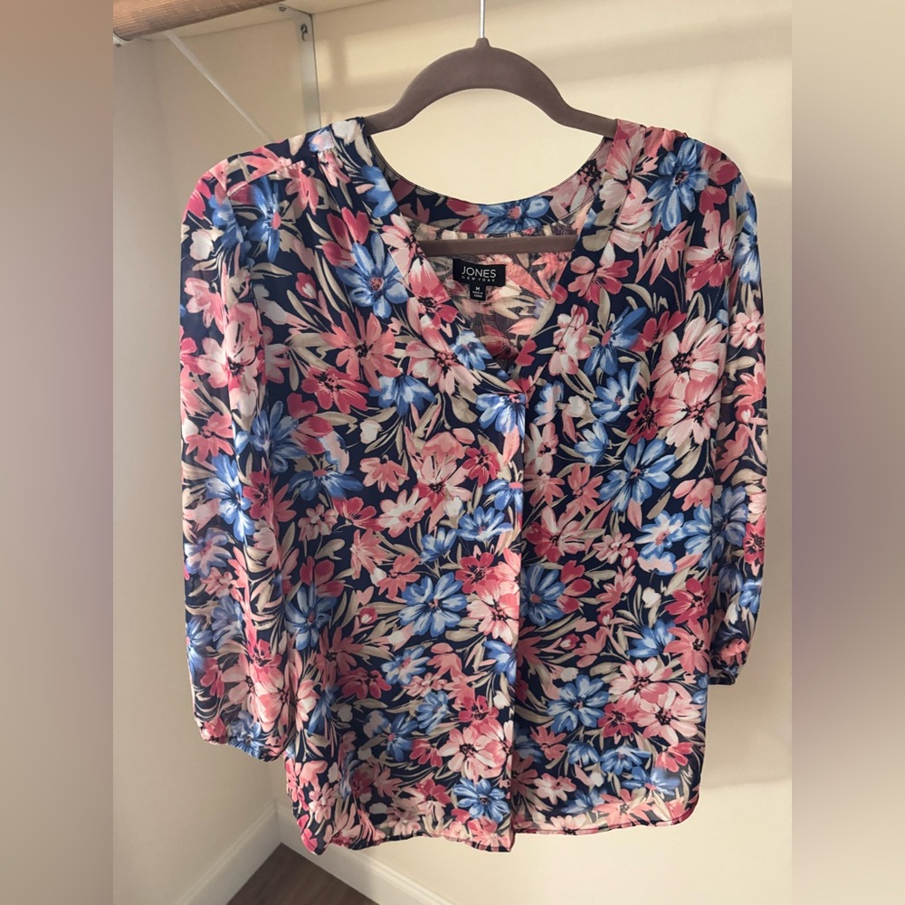 Jones New York Floral Blouse - Blue and Pink